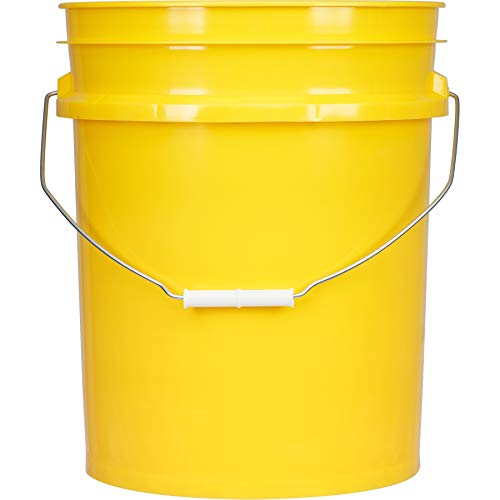 House Naturals 5 Gallon Plastic Yellow Food Grade BPA Free Made in USA Bucket Pail with Air Tight Double Gasket Screw on Lid(Pack of 3) (Yellow) - color: Yellow and Black Lids