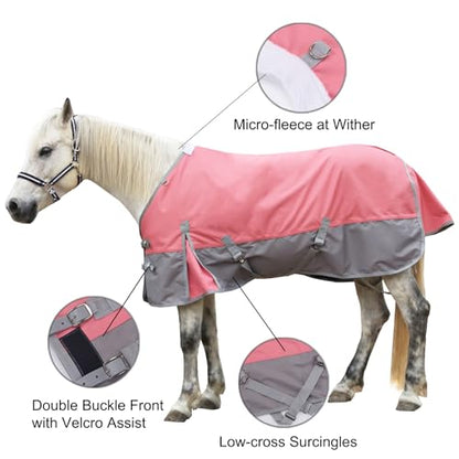 1200D Horse Blanket, 0g No-Fill Waterproof Turnout Rain Sheet - color: Pink Grey, size: 75"