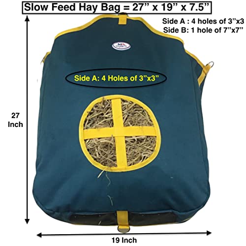 Majestic Ally Nylon Hay Feeder Tote Bag for Horse, Goat, Sheep - Double Sides Open Feed Hole with Faux Leather Ventilated Bottom- Premium Quality -Simulates Grazing - Reduces Waste (Hunter Green) - color: HUNTER GREEN