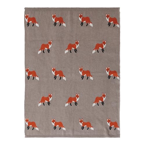 Creative Co-Op Cotton Knit Baby Blanket with Fox Print, Multicolor - color: Foxes, size: 40" L x 32" W
