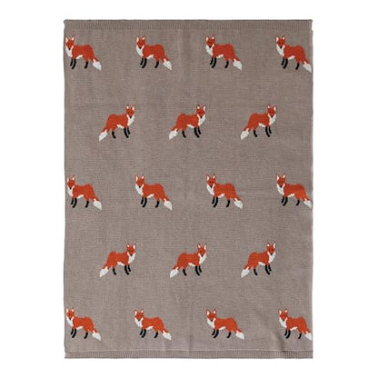 Creative Co-Op Cotton Knit Baby Blanket with Fox Print, Multicolor - color: Foxes, size: 40" L x 32" W