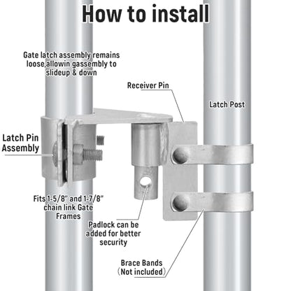 Zonon Chain Link Gate Latch 1-5/8 & 1-7/8 in Pipe Galvanized Steel