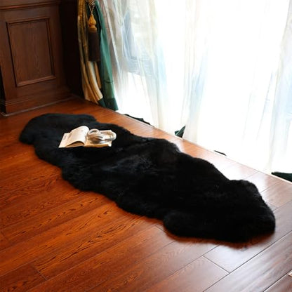 Genuine Sheepskin Rug Natural Wool Fluffy Soft Like Cloud|2 * 6 FT - color: Black, size: 2' x 6' (sheepskin)