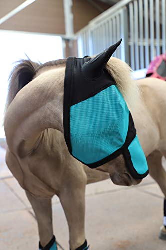Star Point Horsemanship Miniature Horse-Pony Ear Nose Cover UV Fly Mask 90% UV Protection Breathable Mesh Highly Comfortable (Medium 33"-38", Teal/Black)