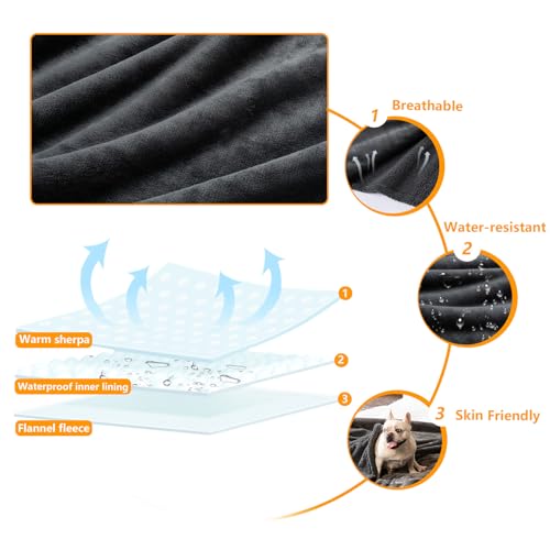 Waterproof Dog Blanket Reversible Pet Puppy Blankets for Couch Sofa Bed Covers Leakproof Warm Fluffy Cat Cover Washable Gray Mat-L-65x57in - color: Grey, size: L-145*165cm(57*65in)