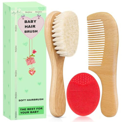 Baby Hair Brush and Comb Set for Newborns & Toddlers | Wooden Baby Brush Set with Soft Goat Bristles l Wood Comb l Red Cradle Cap Brush| Ideal for Cradle Cap (3 Piece) - color: 3pcs(red Cradle Cap Brush+hair Brush+wood Comb)