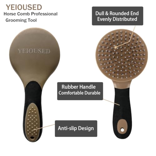 Horse Brush Mane and Tail Hair Comb with Professional Non-Slip Grip, Horse Grooming Tool Supplies, Brown