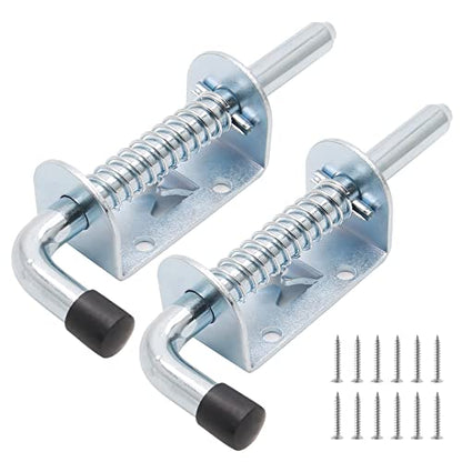 5 Inch Spring Loaded Gate Latch Pin, 2pcs Barrel Bolt Spring Latch | Chrome, Heavy Duty, Steel Door Lock Latch, for Cabinet, Shed, Trailer, Equipment - color: Chrome