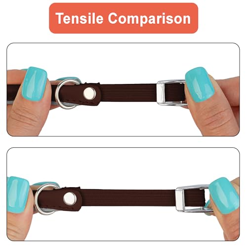 OOPSDOGGY Rolled Leather Cat Collar with Bell, Reflective Kitten Collars with Buckle Include Safety Elastic Strap - Adjustable Small Pet Collars for Boy Girl Cats (Brown) - color: Brown