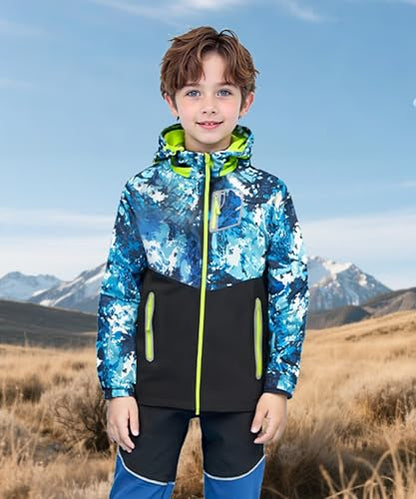M2C Boys Girls Hooded Color Block Waterproof Fleece Lined Windbreaker Jacket - color: Camouflage Blue, size: 4-5T