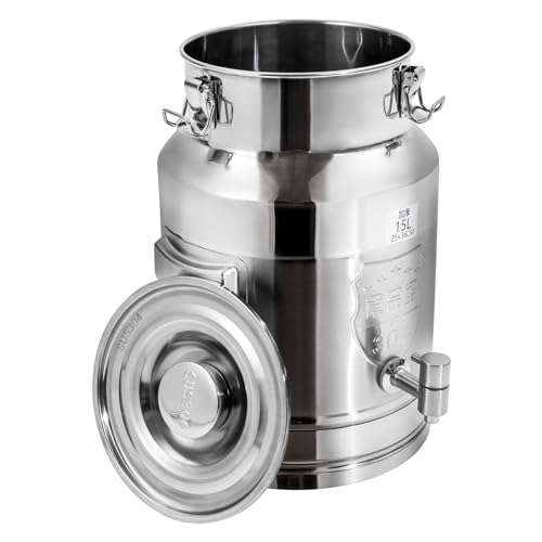 Stainless Steel Milk Can, 15 Liter Seamless Milk Jug Wine Pail Bucket with Spigot 3.96 Gallon Anti-Leak Liquid Storage Container Milk Pail with Sealed Lid for Milk and Wine (15L with Spigot) - size: 15L with Spigot