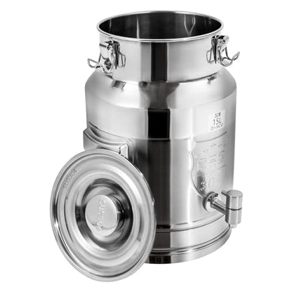Stainless Steel Milk Can, 15 Liter Seamless Milk Jug Wine Pail Bucket with Spigot 3.96 Gallon Anti-Leak Liquid Storage Container Milk Pail with Sealed Lid for Milk and Wine (15L with Spigot) - size: 15L with Spigot