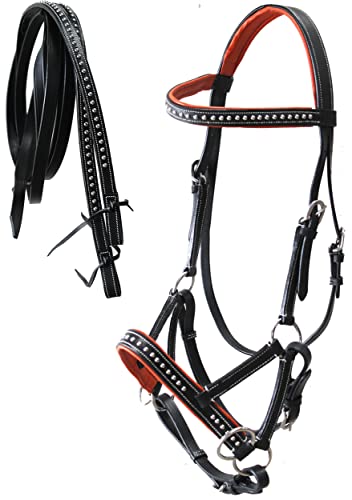 CHALLENGER Horse Western Horse Western English Leather Bitless Sidepull Bridle Reins Orange 7708OR-F