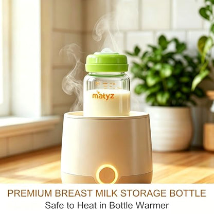 Matyz Glass Breastmilk Storage Set, 4 Pack 10oz, Compatible with Spectra Medela Philips Avent Pumps, Wide-Mouth Leakproof Containers for Freezing & Feeding, BPA-Free (Green Lids) - color: [4 Pack] Green Lids - 10 Ounce Borosilicate GLASS Bottle