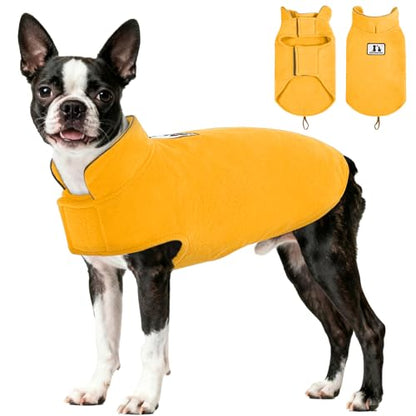 DENTRUN Reversible Dog Winter Coat, Windproof Polar Fleece Reflective Vest | Hook & loop easy on/off, sleeveless, XS-XXXL for all breeds, warm reversible vest. - color: Yellow, size: Medium