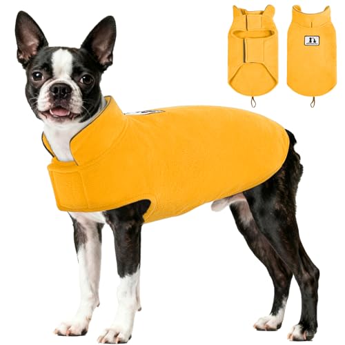 DENTRUN Reversible Dog Winter Coat, Windproof Polar Fleece Reflective Vest - color: Yellow, size: Medium