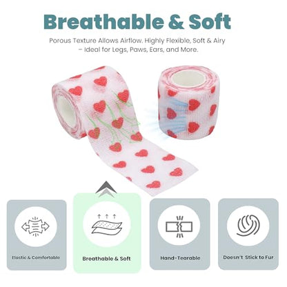 MEDUWEDU Pet Bandage 6 Rolls, Adhesive Bandage, Self Adhesive Bandage, First Aid Adhesive Gauze, for Horses, Dogs,Cats, Birds, Animals (Checkered, 2 Inch (Pack of 6)) - color: Checkered