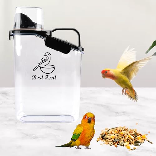 Geyecete Bird Seed Storage Container Portable-3 Qt/2.8 L Clear Plastic Airtight Wild bird Seed Dispenser food with Measuring Cup|BPA Free-White - color: White