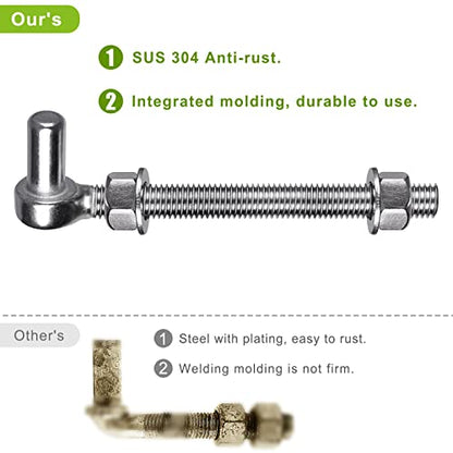 Insaga J Bolt Gate Hinge, 304 Stainless Steel Farm Gate Hinges, M12 x 6'' Gate Hinge Bolt 5/8'' for Chain Link Fence/Farm/Wooden Fence/Driveway, Supports up to 500lbs, 2pcs - color: M12-6''-2PCS
