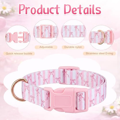 2 Pack Goat Collars with Bells Pink Bow Pattern Cute Sheep Grazing Copper Bells and Adjustable Nylon Collar Set Loud Bronze Bell Small Farm Animal Sheep Cow Accessories Supplies - style: Bow