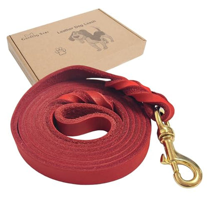 Guiding Star Leather Dog Leash - 6ft Heavy Duty, Soft Braided Handmade Leather Training Leash for Large & Medium Dogs (6ftx1inch, Red) - color: Red, size: 6ft x 1 inch