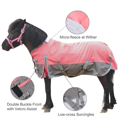 1200D Mini Horse/Pony Blanket 0g No-Fill Waterproof Turnout Sheet | 1200D Ripstop Outer, Waterproof Breathable Shell, Smooth Lining, Keep Dry in Rain/Mud, Fits Foals/Weanlings/Yearlings/Donkeys - color: Pink, size: 45"