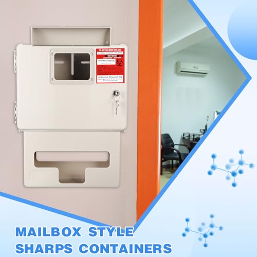 1 Set Wall Mount Locking Cabinet with Glove Box for 5 Qt Sharps Container | Locking Cabinet for Secure Sharps Disposal, Includes Wall Mount Screws, Fits 5 Quart Container, Glove Dispenser Below