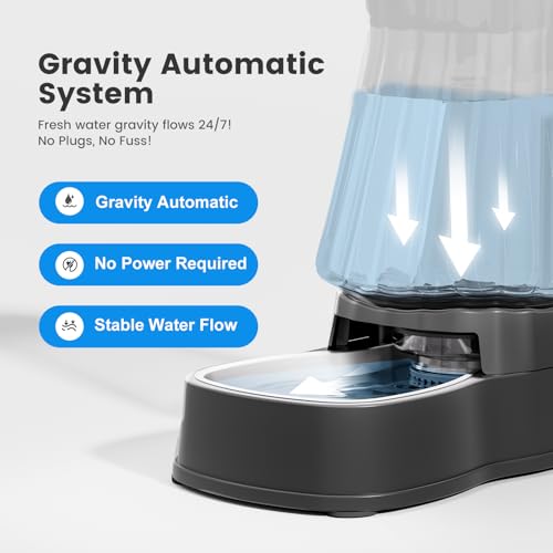 Automatic Dog Water Dispenser, Stainless Steel Bowls Feeder, 100% BPA-Free - color: Black, size: 1.6 Gallon