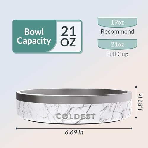 Coldest Dog Bowl - Anti Rust Metal, Non Slip, 3 Layers Insulated Stainless Steel Dog Bowls - Spill Proof & Heavy Duty - Water Bowl for Dogs, Cats & Pets, Dish Washer Safe (21 oz, Carrara Marble) - color: Carrara Marble, size: 21 oz
