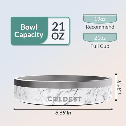 Coldest Dog Bowl - Anti Rust Metal, Non Slip, 3 Layers Insulated Stainless Steel Dog Bowls - Spill Proof & Heavy Duty - Water Bowl for Dogs, Cats & Pets, Dish Washer Safe (21 oz, Carrara Marble) - color: Carrara Marble, size: 21 oz