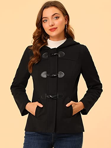 Allegra K Womens Casual Winter Peacoat Hooded Button Toggle Duffle Coats - color: Black, size: 3X-Large