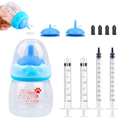 Pet Feeding Bottle and Syringes,60ml Nursing Bottle, 3 Sizes Nipples with Ventilation Valve Resistant Tearing Perfect for Puppies, Kittens, Small Wildlife (Blue) - color: Blue