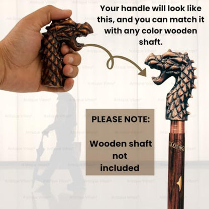 Walking Stick Handles Replacement with Brass Collar Ring Pet Handle for Wood Canes Costume Prop Casual Unisex Gift