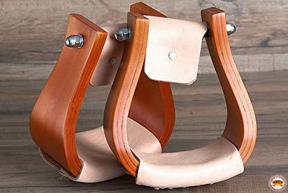HILASON Western Wooden Offset Horse Saddle Stirrups Pair W/ 5" Width Large | for Horses