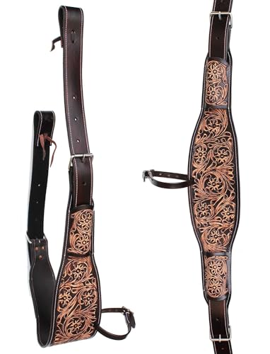 Horse Floral Tooled Leather Rear Flank Saddle Cinch Billets 97101 - color: Antique Brown