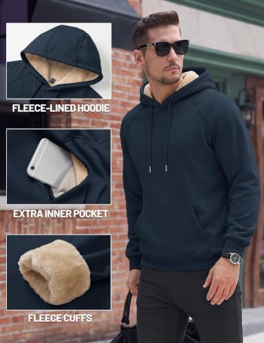 TACVASEN Men's Sherpa Hoodies Midweight Fleece Winter Thermal Sweatshirts - color: 03 Navy, size: Medium