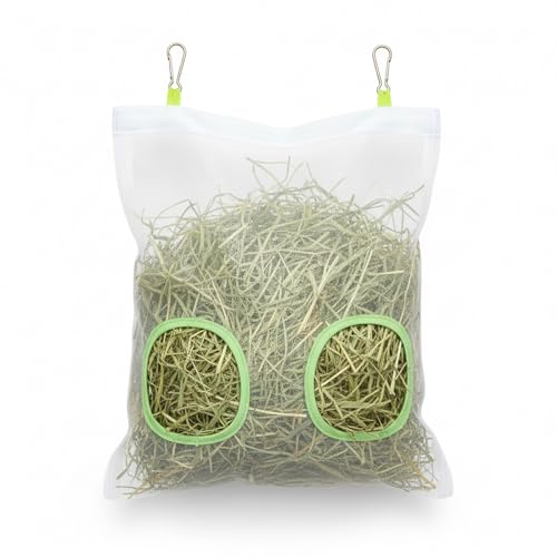 Rabbit Hay Feeder Bag, 9.8x11inches | Chew-Resistant Dual-Hole Slow Dispenser for Bunny & Guinea Pigs, New Model