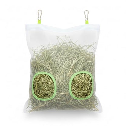 Rabbit Hay Feeder Bag, 9.8x11inches | Chew-Resistant Dual-Hole Slow Dispenser for Bunny & Guinea Pigs, New Model