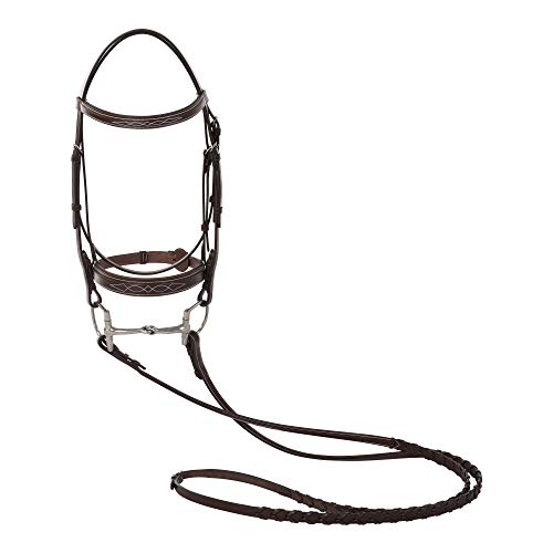 Huntley Equestrian Fancy Stitched Sedgwick Leather English Bridle and Reins - color: Sedgwick Australian Nut, size: Medium Pony