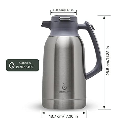 IDEUS Thermal Coffee Carafe 68oz, Beverage Dispenser Metallic - color: Metallic, size: 68 Ounces