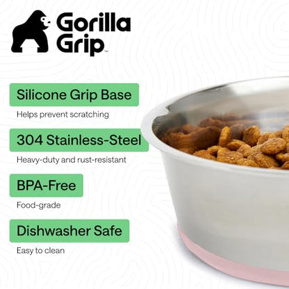 GORILLA GRIP Dog Bowls, Food Grade Stainless Steel, Set of 2, 6 Cup, Pink | 304 Stainless Steel Pet Feeding Bowls Hold 48 fl oz Each, Dishwasher Safe, Rust Resistant, BPA Free Rubber Base - color: Light Pink, size: 6 Cup (48 Oz)