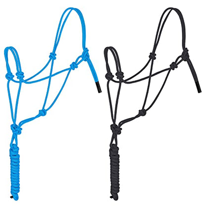 Dunzy 2 Pcs Horse Rope Halters 4 Knot Training Halter Gift Black Turquoise
