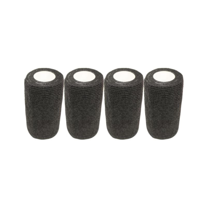 4" Cohesive Flexible Bandage Wrap – Black - Pack of 4 | Self-Adherent Vet Tape for Animal Wrapping, Support & Protection – Non-Slip, Breathable, Flexible Bandage for Livestock - color: Black