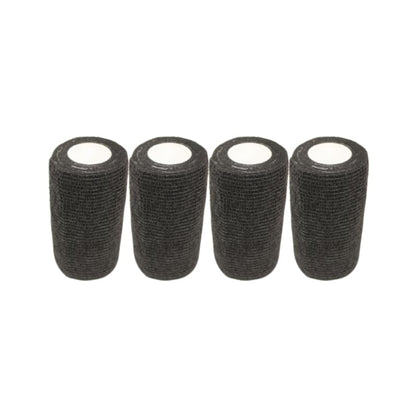 4" Cohesive Flexible Bandage Wrap – Black - Pack of 4 | Self-Adherent Vet Tape for Animal Wrapping, Support & Protection – Non-Slip, Breathable, Flexible Bandage for Livestock - color: Black