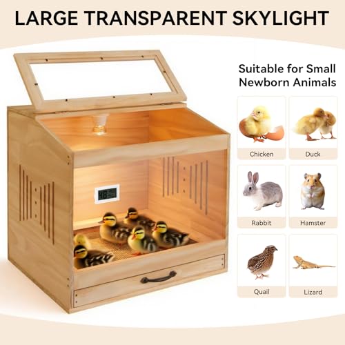 Brooder Box for Chicks, Wooden Chicken Brooder with Heat Lamp