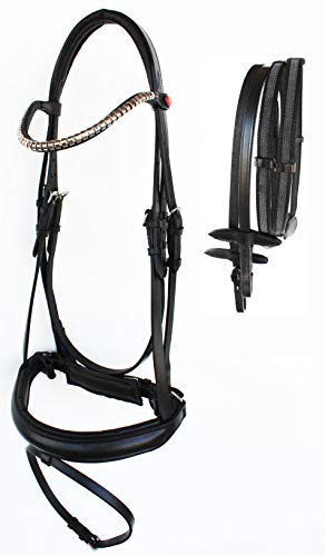 English Horse All Purpose Padded Leather Flash Bridle Reins Brass 803479 - color: Black, size: Full