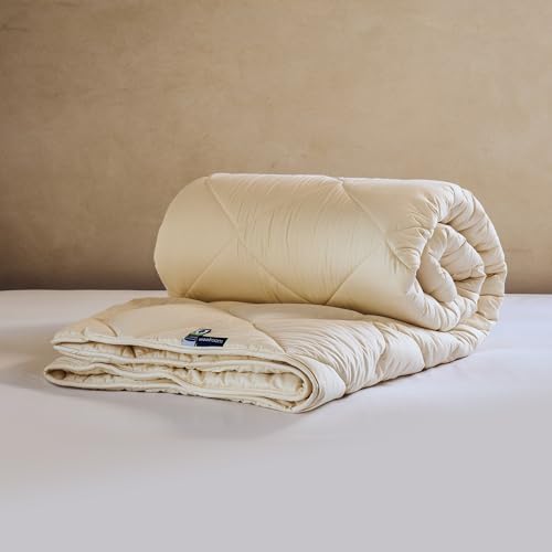 WOOLROOM Organic King Comforter | Warm Weight Down Alternative | Temperature Regulating British Wool | Soft Cotton Cover | Perfect for Cold Sleepers & Winter Nights - color: Warm Weight, size: King (100x90 inch)