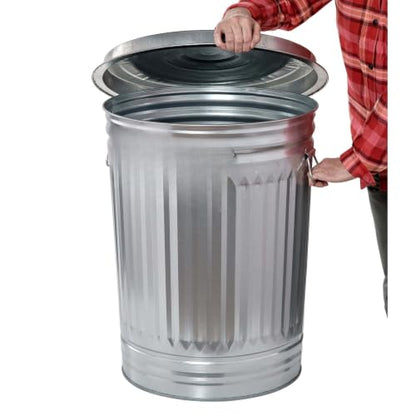 31 Gallon Galvanized Steel Trash Can, Tight Lid, Rust Resistant, Rodent Proof, Metal Garbage Bin, Outdoor Yard Storage, Dry Container