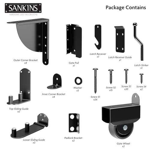 Heavy Duty Sliding Gate Kit, Adjustable Sliding Gate Hardware Kit for Wood Fence, Anti Sag Gate Kit Gate Corner Brace Bracket with Gate Latch, Fence Gate Kit for Driveway Gates, Pool Gates