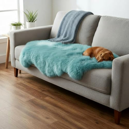 Premium Genuine Sheepskin Rug 2' x 6' Long Fur Soft & Natural Bedside Area Rug, Beach Blue, Double Pelt - color: Beach Blue, size: 2' x 6' (Natural)